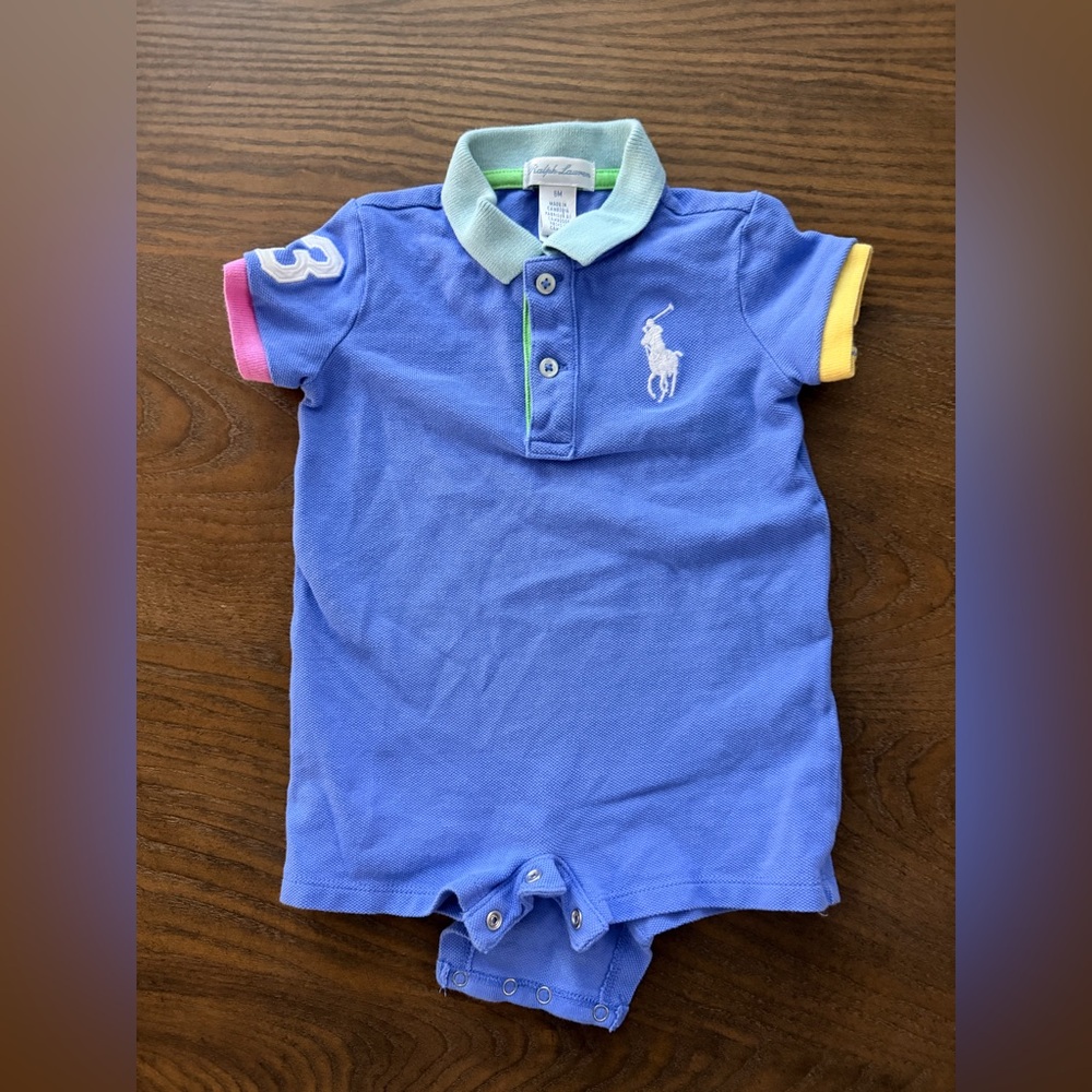 Ralph Lauren Blue Romper with Colorful Accents